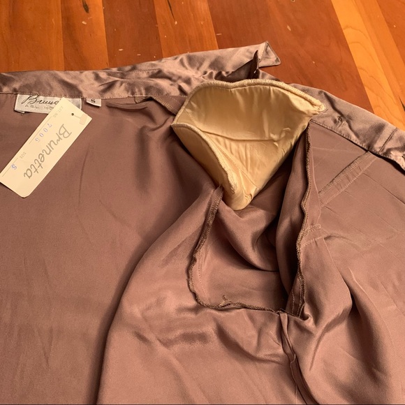 Brunetta 100% silk button down blouse in champagne-small - Picture 7 of 9